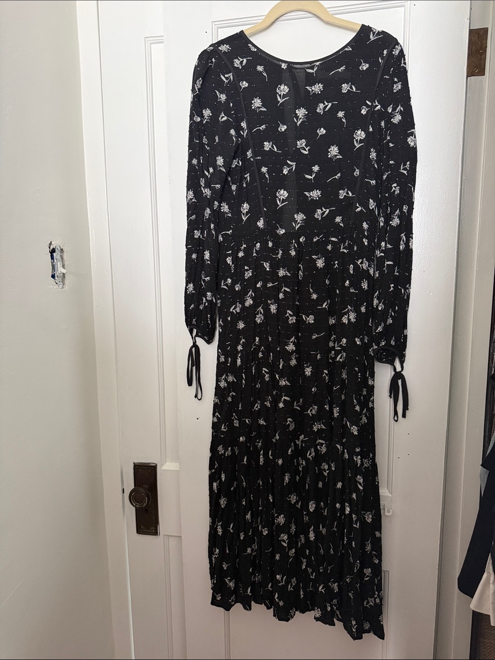 Christy Dawn Black Floral Long Sleeve Prairie Dress - Sz S